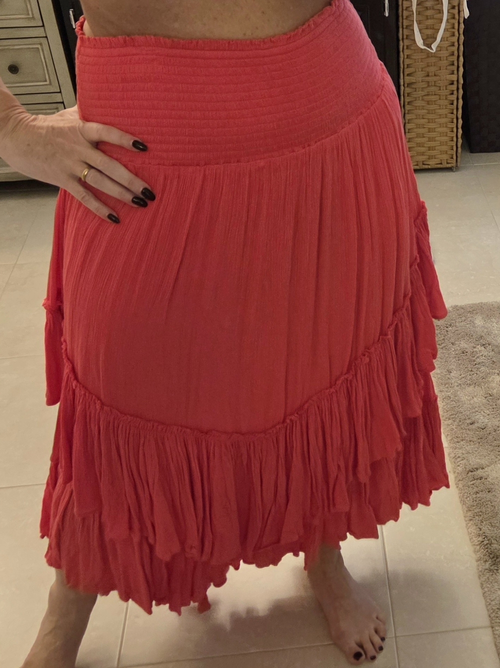 Free People Ruffled Tiered Convertible Maxi Skirt - Red - Picture 4 of 7